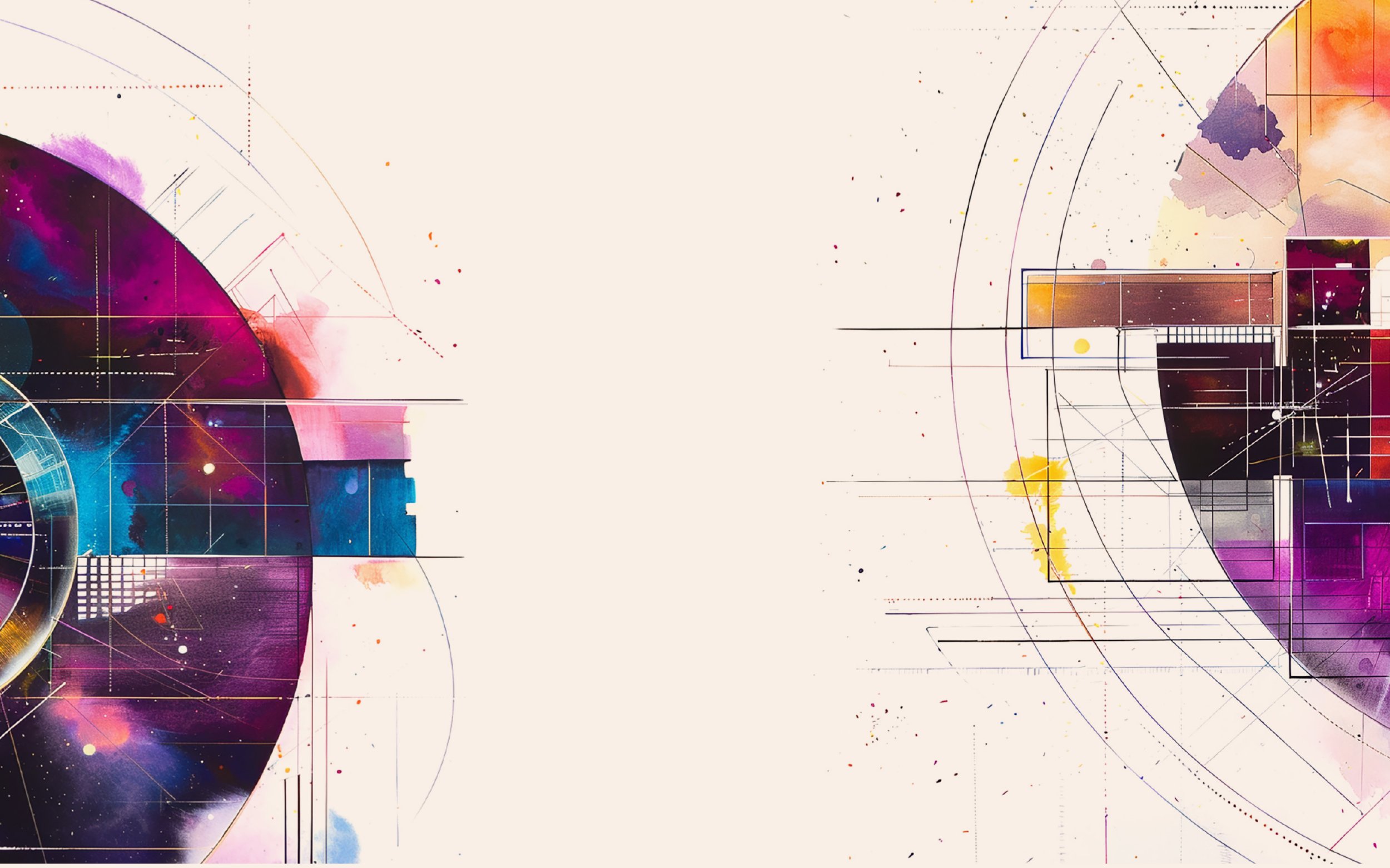 AI generated image of shapes overlapping with paint bursts