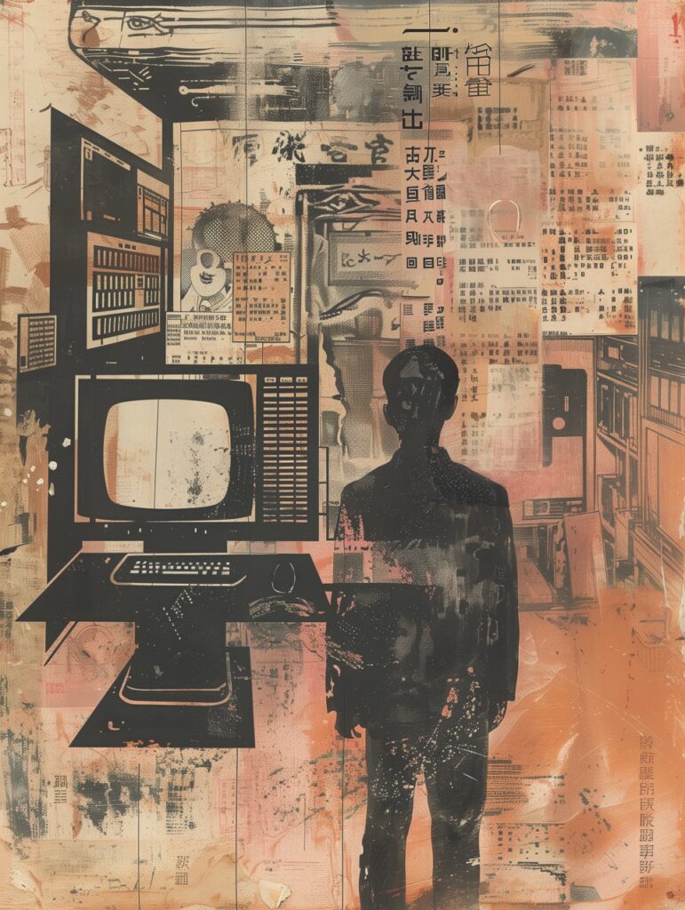 AI generated editorial illustration fragmented view of a person