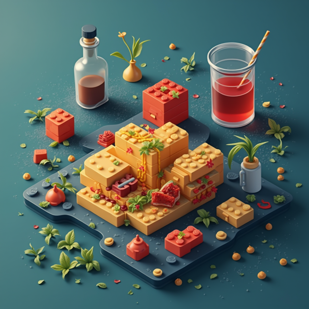A dinner make from building blocks generated with AI